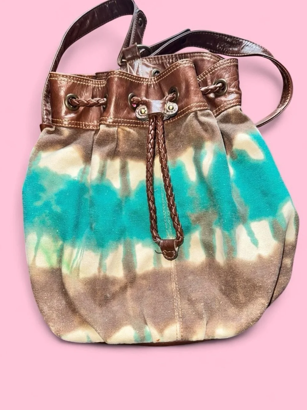 Axcess Turquoise and Brown Tie-Dye Bucket Bag
